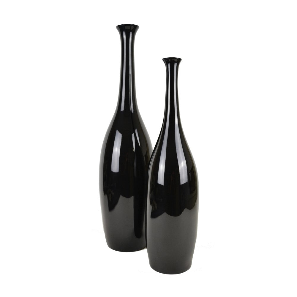 Tall Lacquer Tower Series Vase - Black (Available in 2 Sizes)