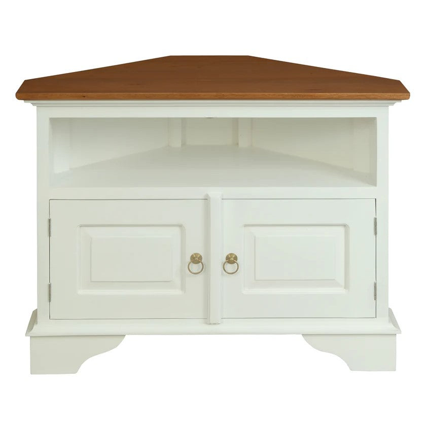 Tasmania Solid Timber 2-Door Corner TV Stand - White Caramel - 90cms