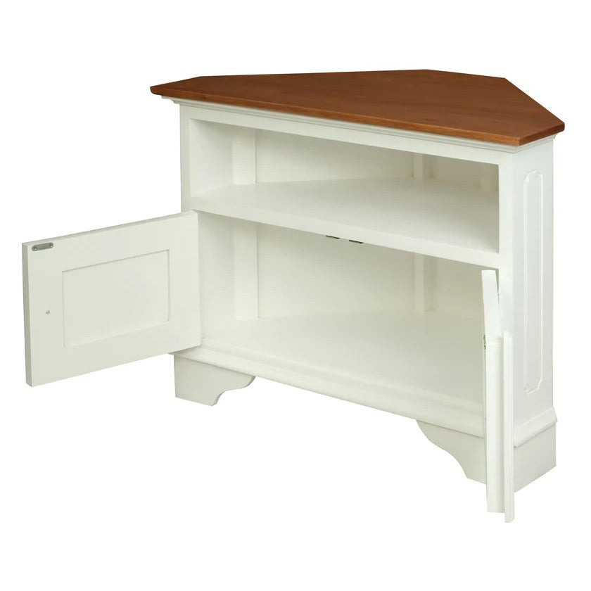 Tasmania Solid Timber 2-Door Corner TV Stand - White Caramel - 90cms