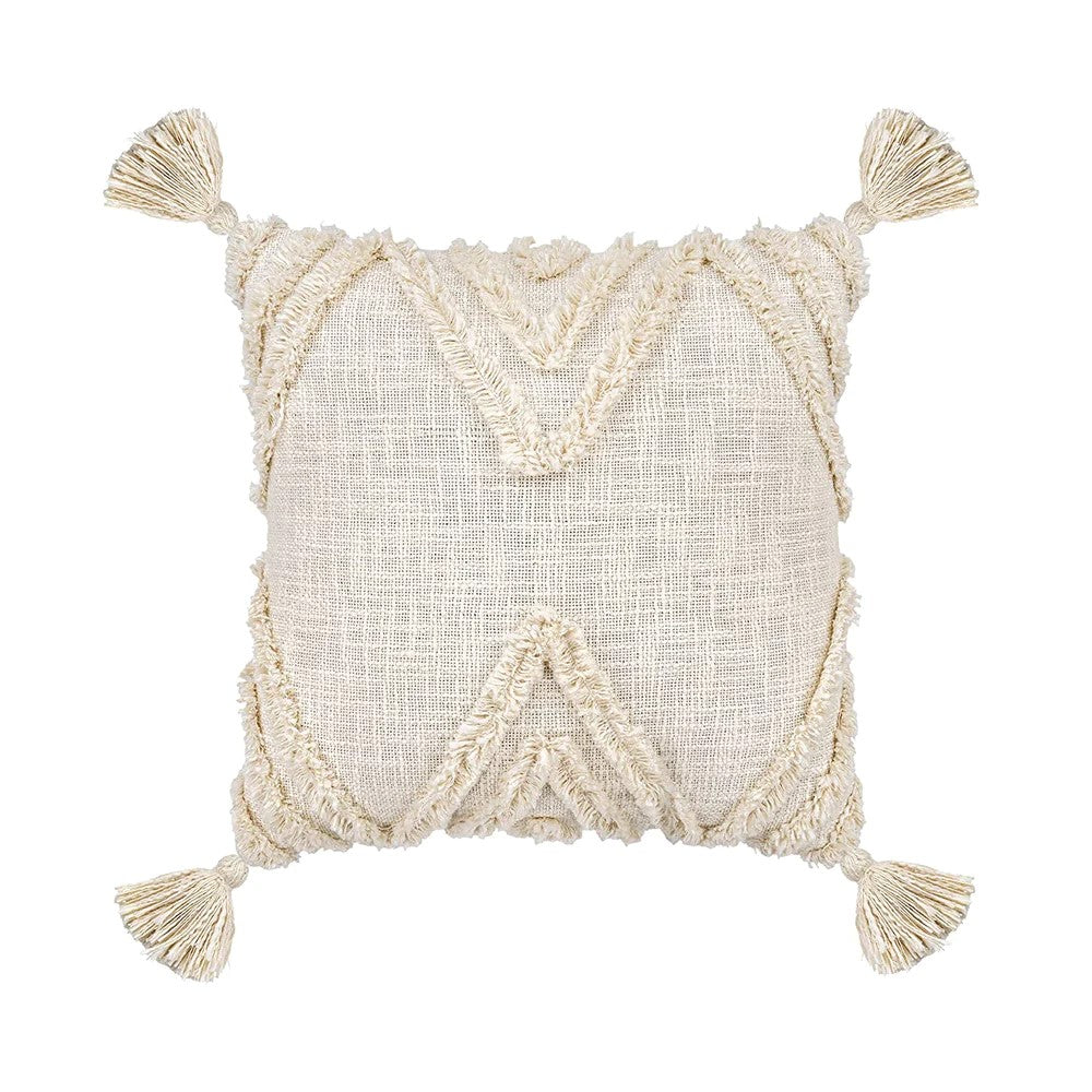 Tassel Hand Tufted Boho Cotton Cushion Cover 30 x 50cms - Ivory