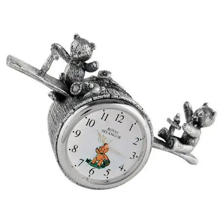 Teddy Bears Picnic Playtime Pewter Table Clock