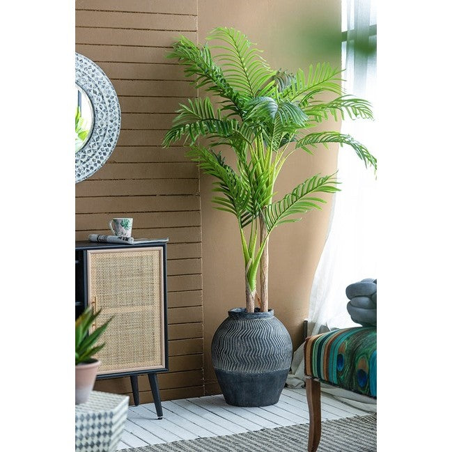 Textured Grey Groove Design Plant Pot