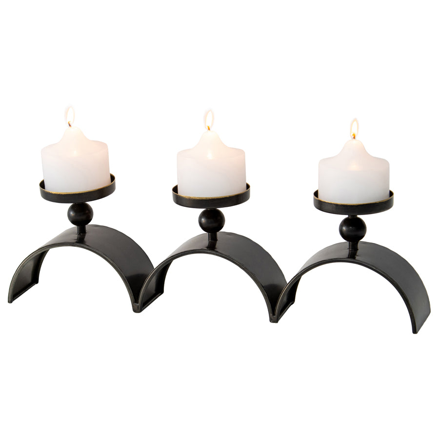 Three Arch Pillar Candle Holder - Distressed Copper