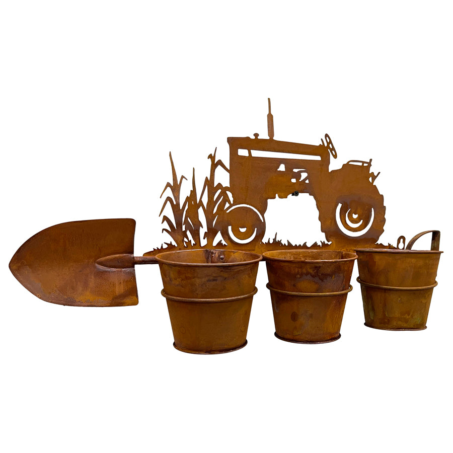 Three Pot Wall Planter on Shovel with Tractor