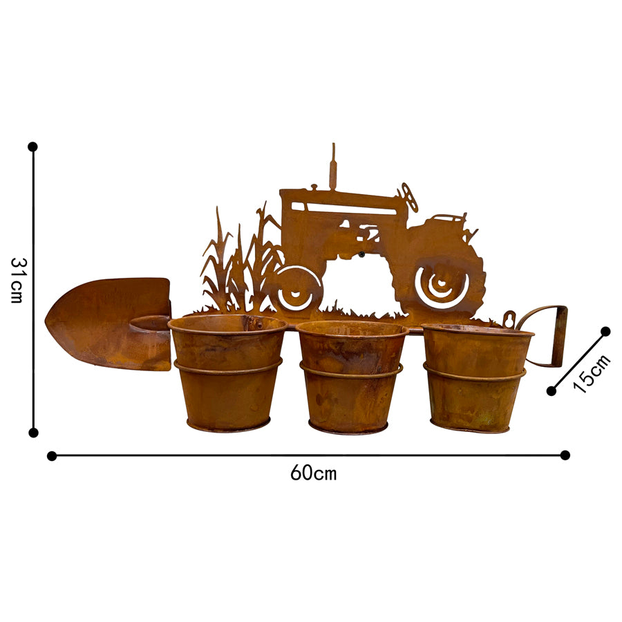 Three Pot Wall Planter on Shovel with Tractor