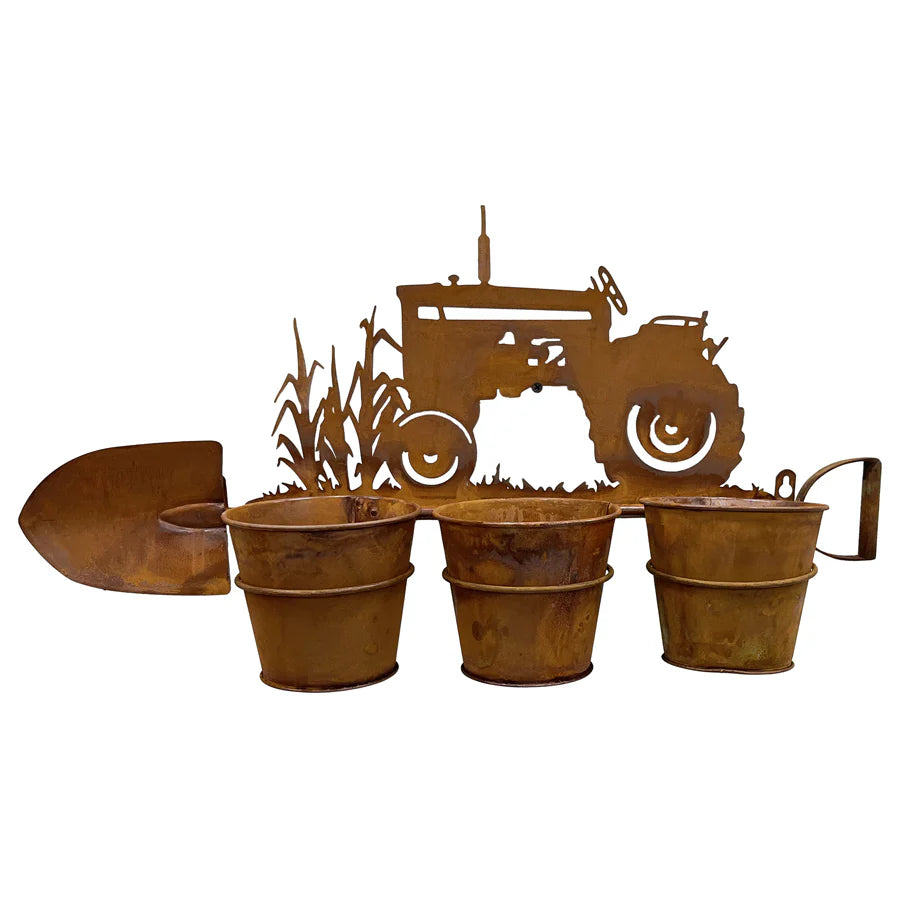 Three Pot Wall Planter on Shovel with Tractor