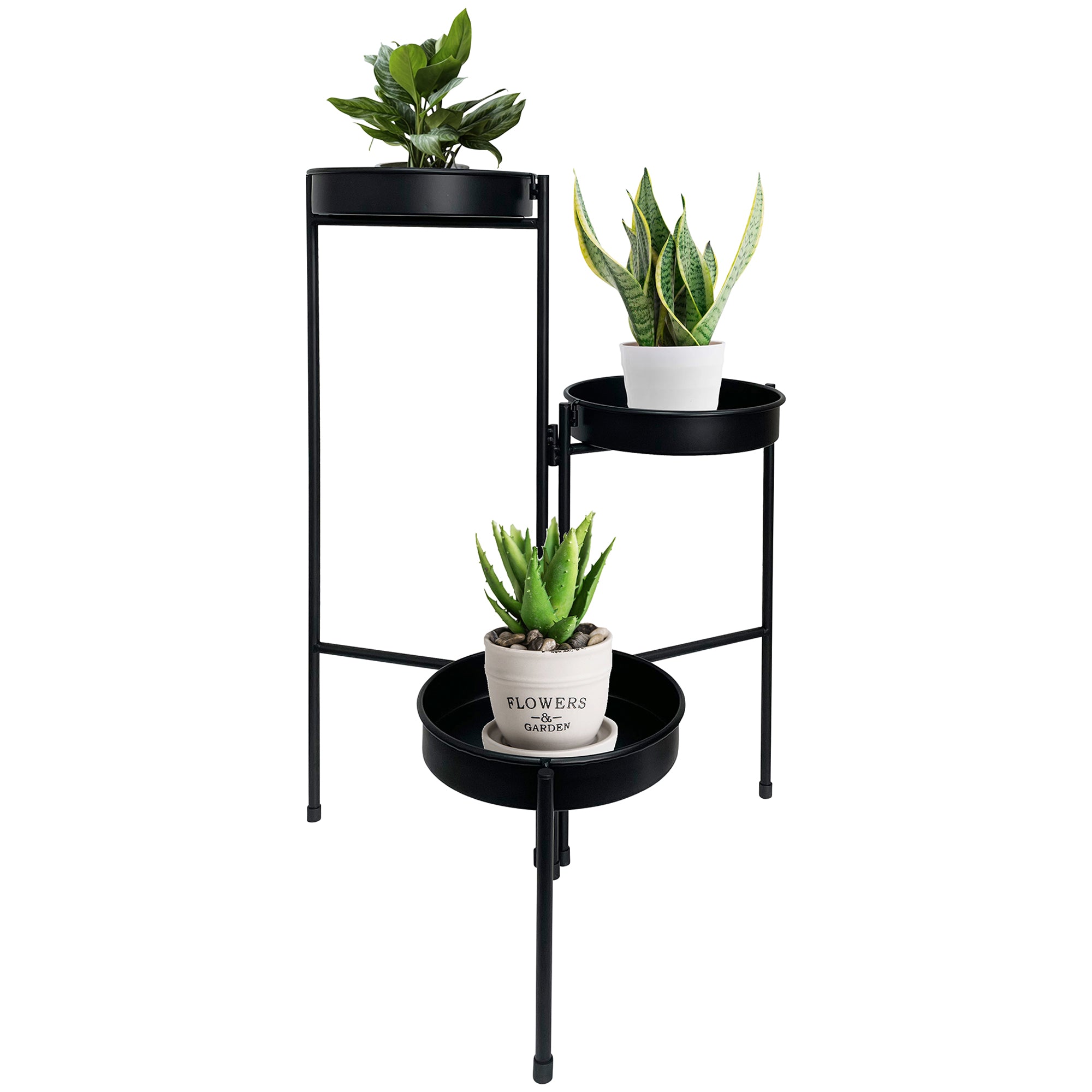 Three Tier Black Folding Plant Potter Stand 61.5cms