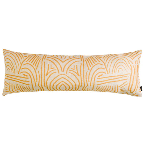 Tiki Hut Mustard Double Pattern Linen Cushion - 90x30cms