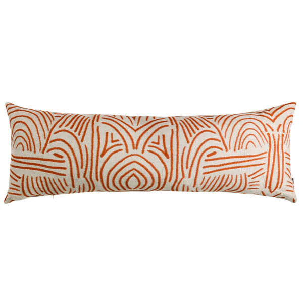 Tiki Hut Terracotta Double Pattern Linen Cushion - 90x30cms