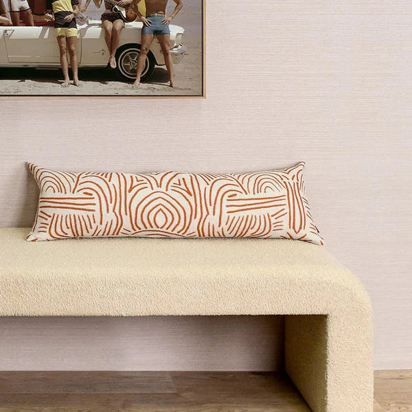 Tiki Hut Terracotta Double Pattern Linen Cushion - 90x30cms