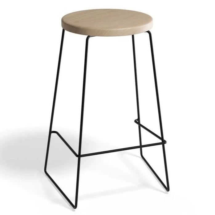 Timber Round Seating Black Base High Stool - (Available in 2 Sizes)