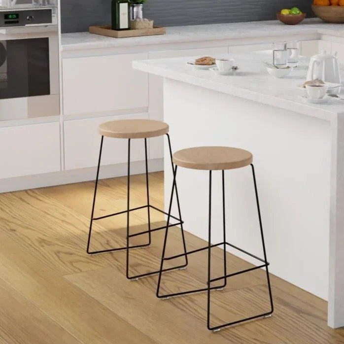 Timber Round Seating Black Base High Stool - (Available in 2 Sizes)