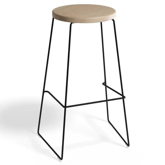 Timber Round Seating Black Base High Stool - (Available in 2 Sizes)