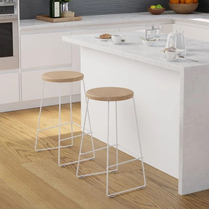 Timber Round Seating White Base High Stool - (Available in 2 Sizes)