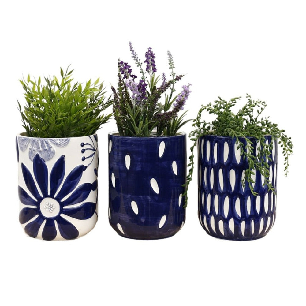 Timeless Hand-Painted Navy Planters - Set of 3