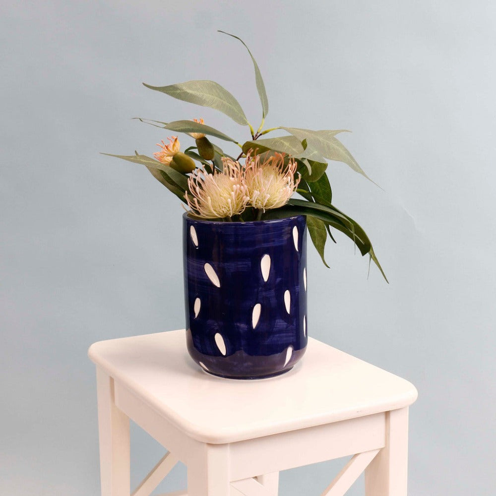 Timeless Hand-Painted Navy Planters - Set of 3