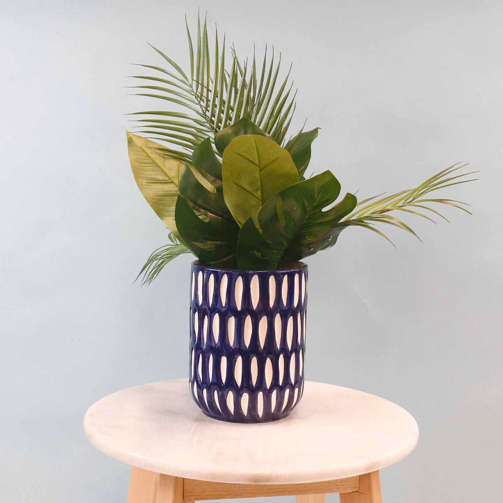 Timeless Hand-Painted Navy Planters - Set of 3