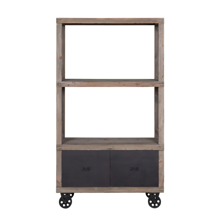 Industrial Bookshelf with Drawers On Wheels - Weathered Oak