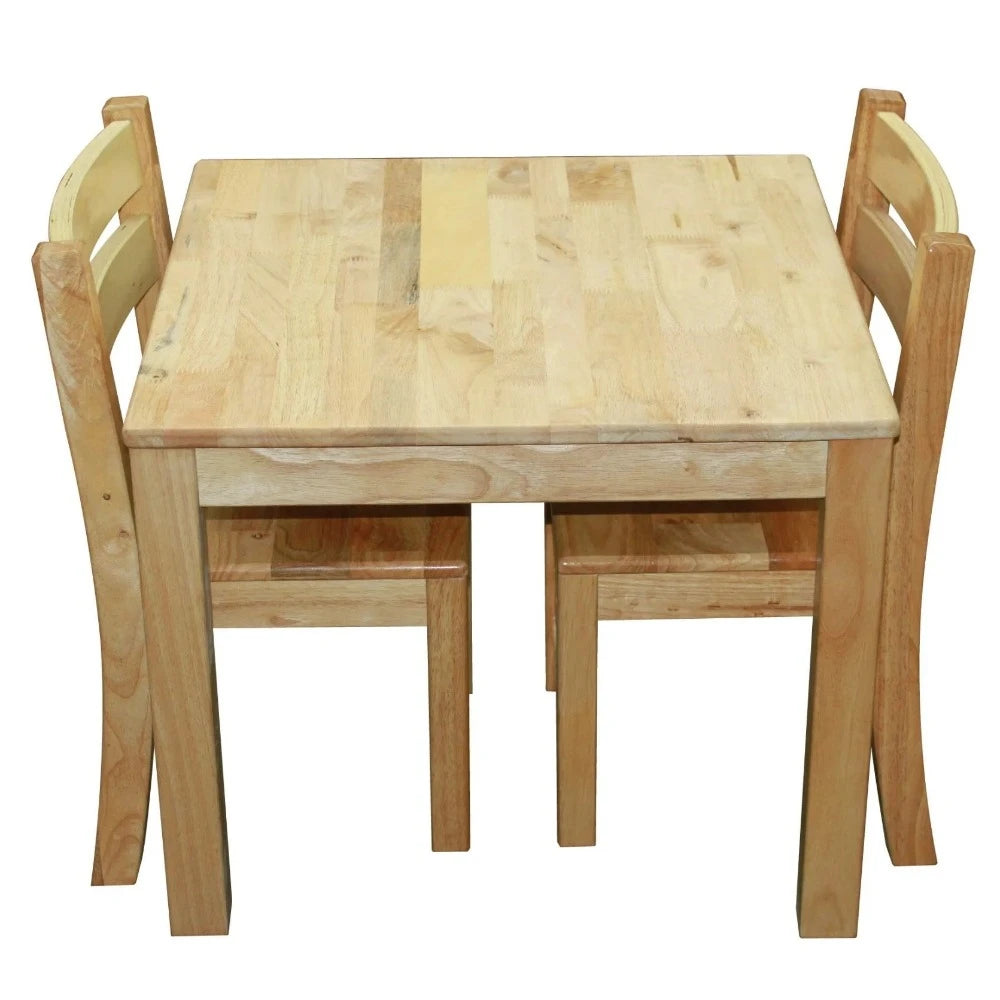 Timeless Rubberwood Dining Table with 2 Stacking Chairs