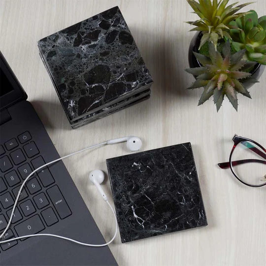 Timeless Square Marble Coaster Plates - Black