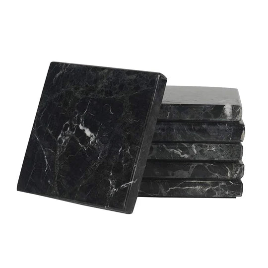 Timeless Square Marble Coaster Plates - Black