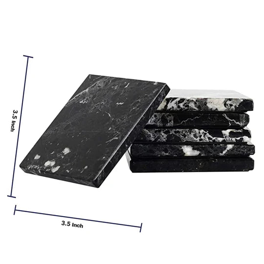 Timeless Square Marble Coaster Plates - Black