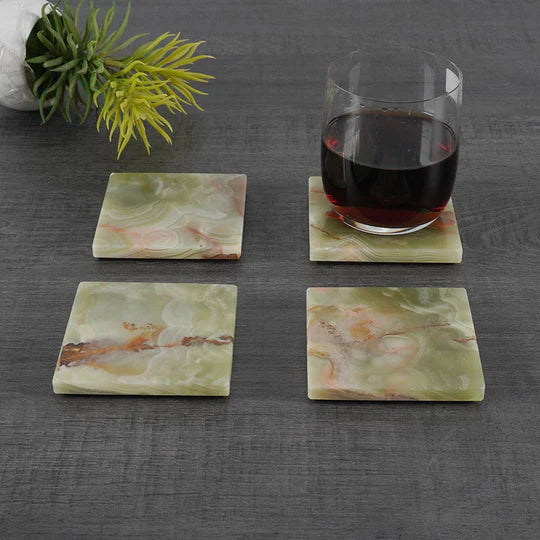 Timeless Square Marble Coaster Plates - Green