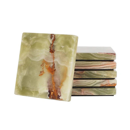 Timeless Square Marble Coaster Plates - Green