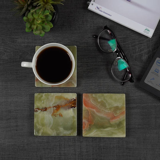 Timeless Square Marble Coaster Plates - Green