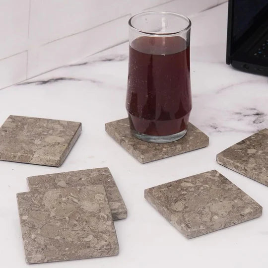 Timeless Square Marble Coaster Plates - Grey