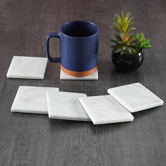 Timeless Square Marble Coaster Plates - White