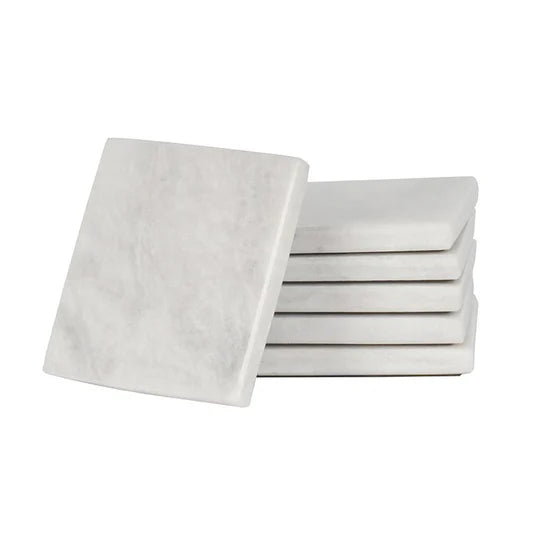 Timeless Square Marble Coaster Plates - White