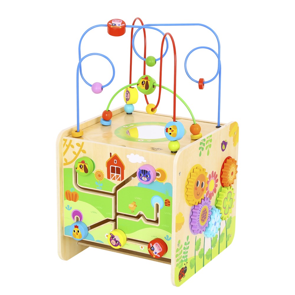 Toddlers Interactive Wooden Play Cube - Farm