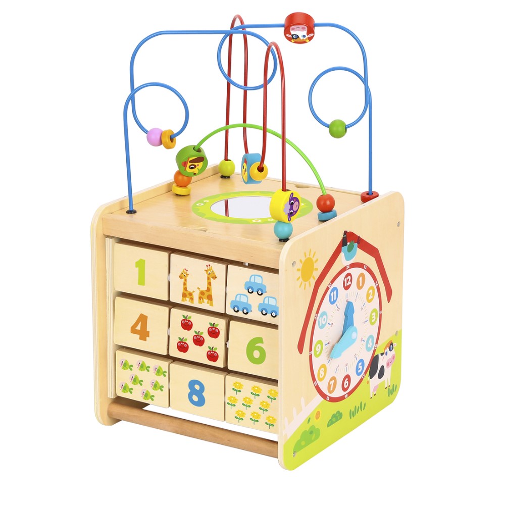 Toddlers Interactive Wooden Play Cube - Farm