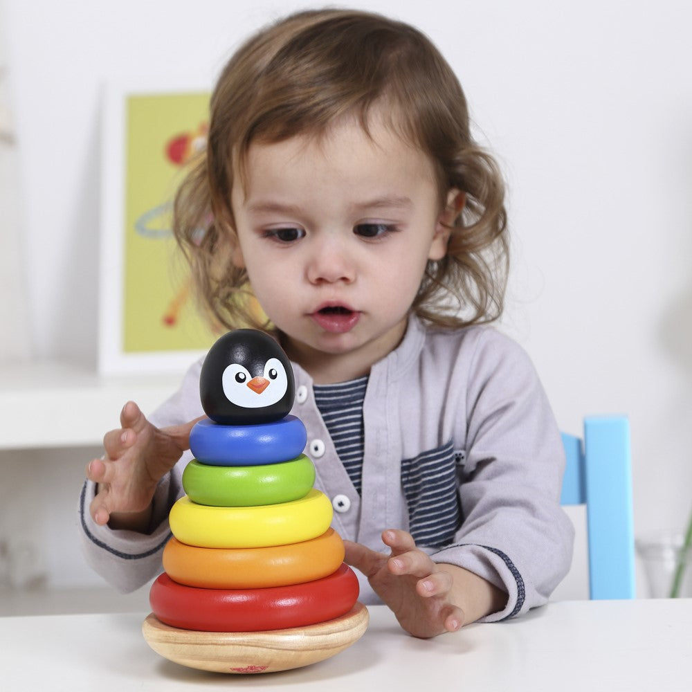 Toddlers Wooden Animal Stacking Rings Tower - Penguin