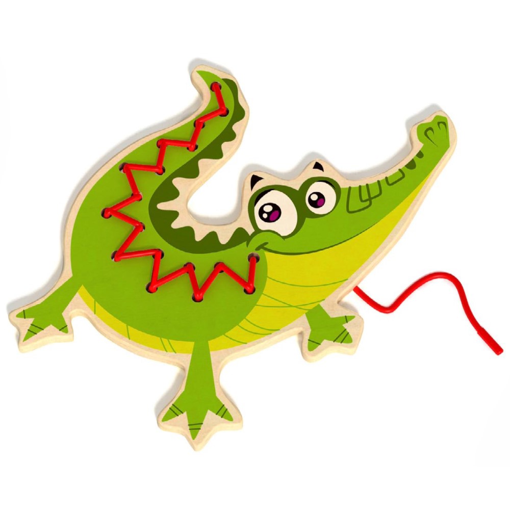 Kids Wooden Crocodile Lacing Toy