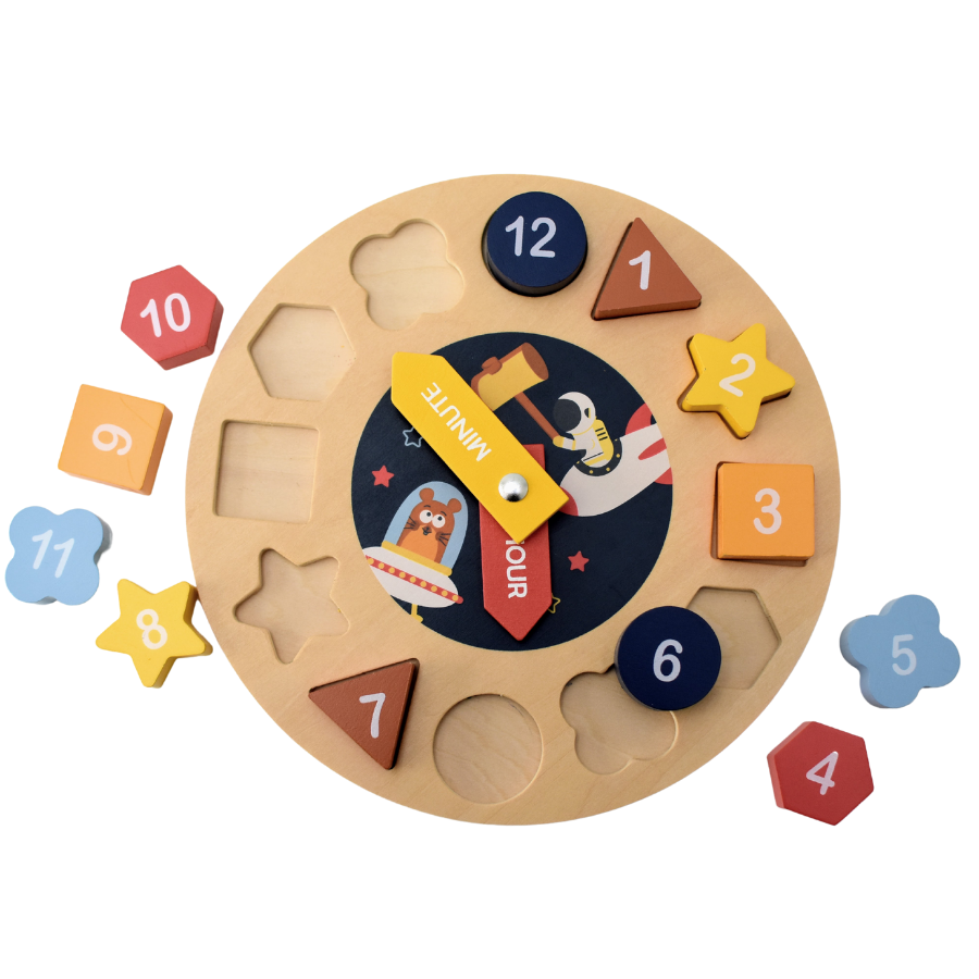 Toddlers Wooden Space Clock Shape Sorter Puzzle