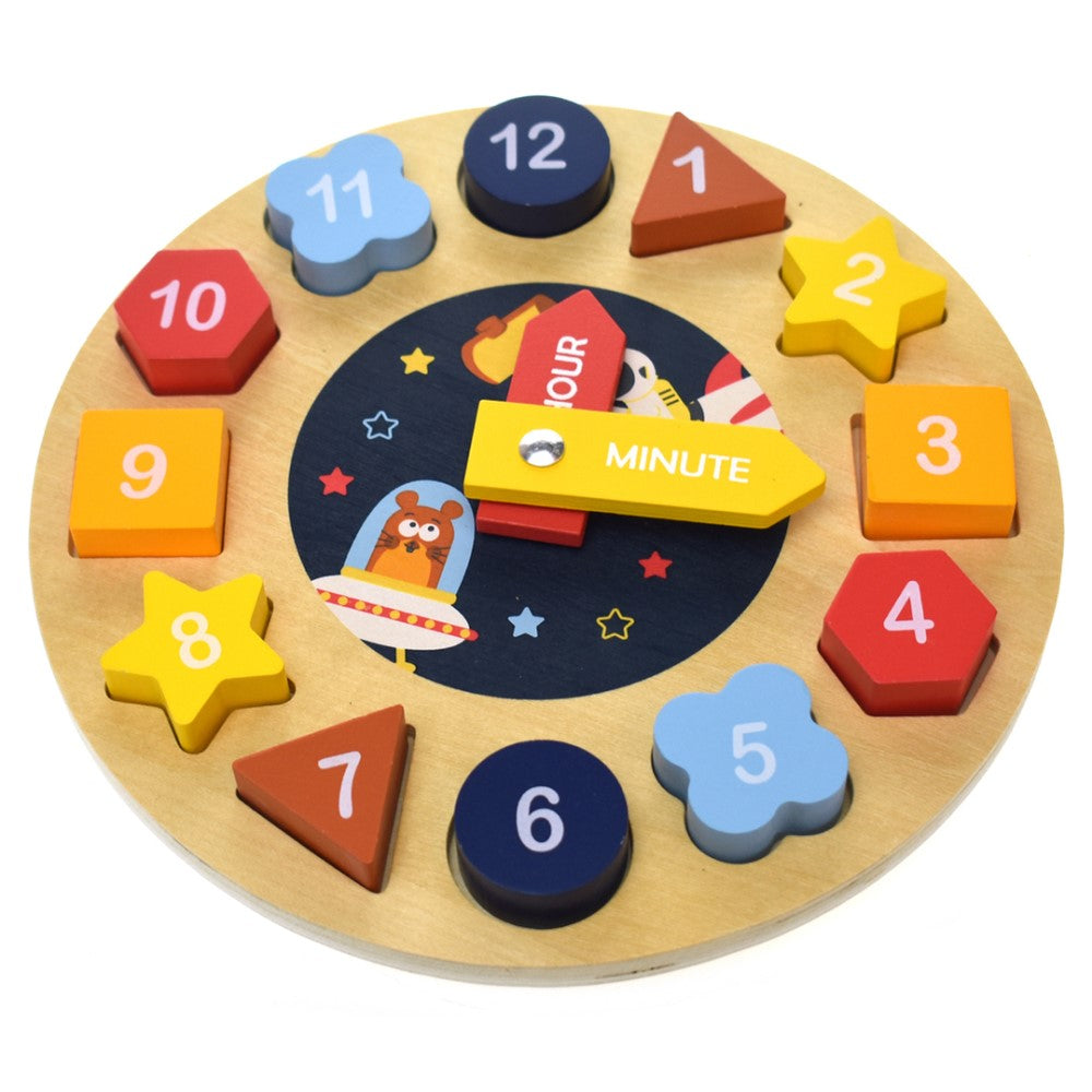 Toddlers Wooden Space Clock Shape Sorter Puzzle