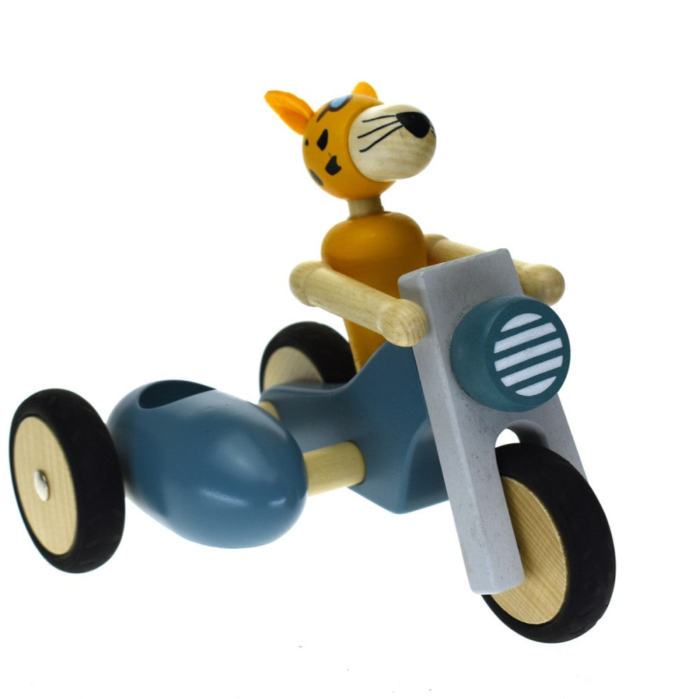 Toddlers Wooden Tricycle Toy Leopard Rider - Blue