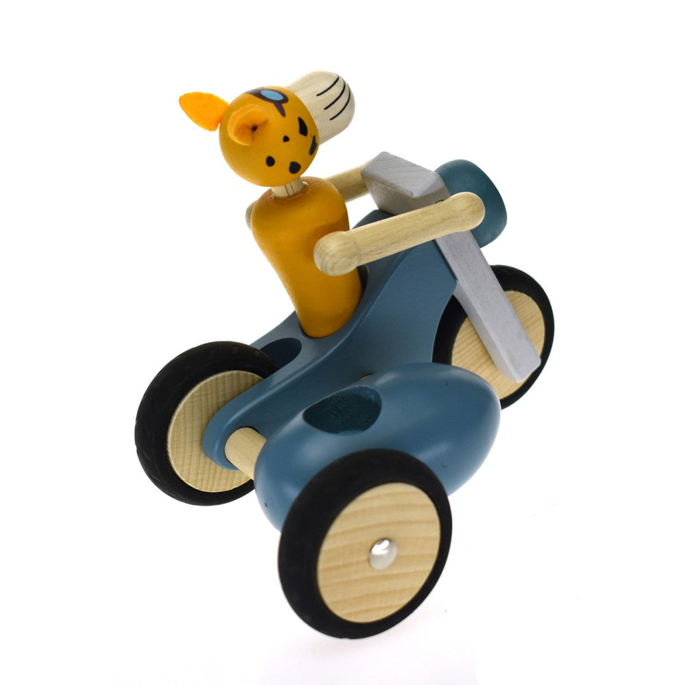 Toddlers Wooden Tricycle Toy Leopard Rider - Blue