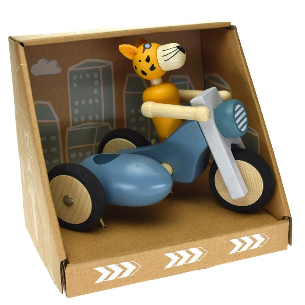 Toddlers Wooden Tricycle Toy Leopard Rider - Blue