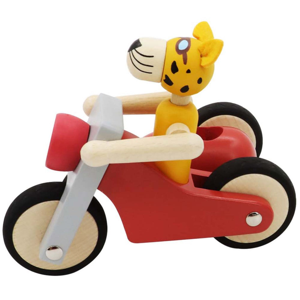 Toddlers Wooden Tricycle Toy Leopard Rider - Red