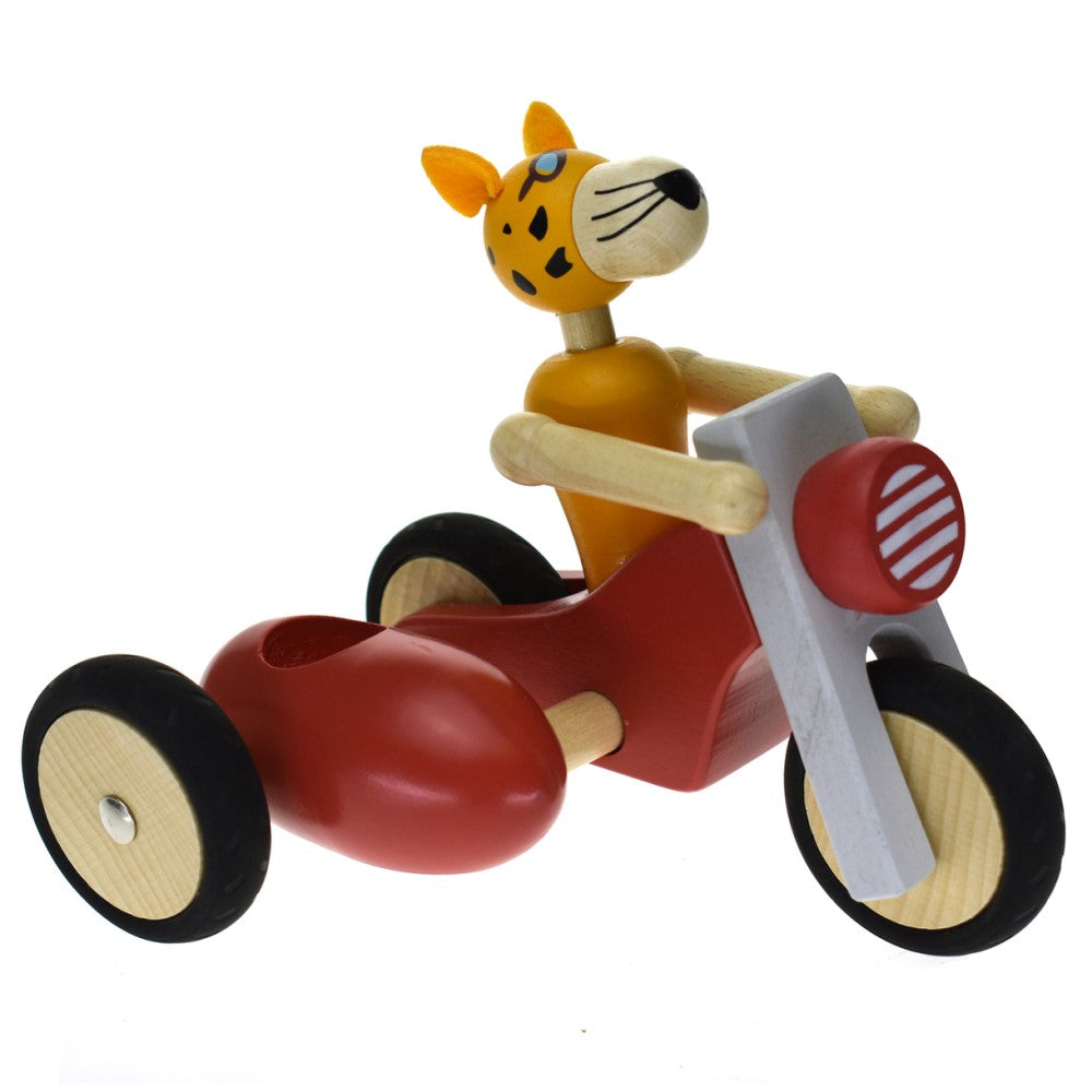 Toddlers Wooden Tricycle Toy Leopard Rider - Red