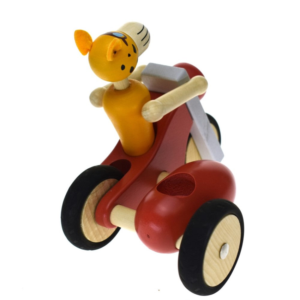 Toddlers Wooden Tricycle Toy Leopard Rider - Red