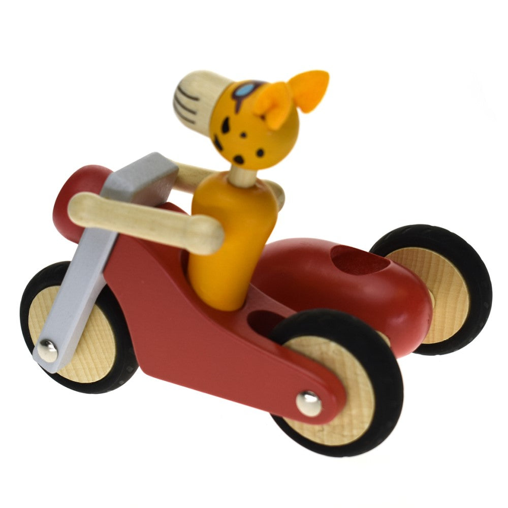 Toddlers Wooden Tricycle Toy Leopard Rider - Red