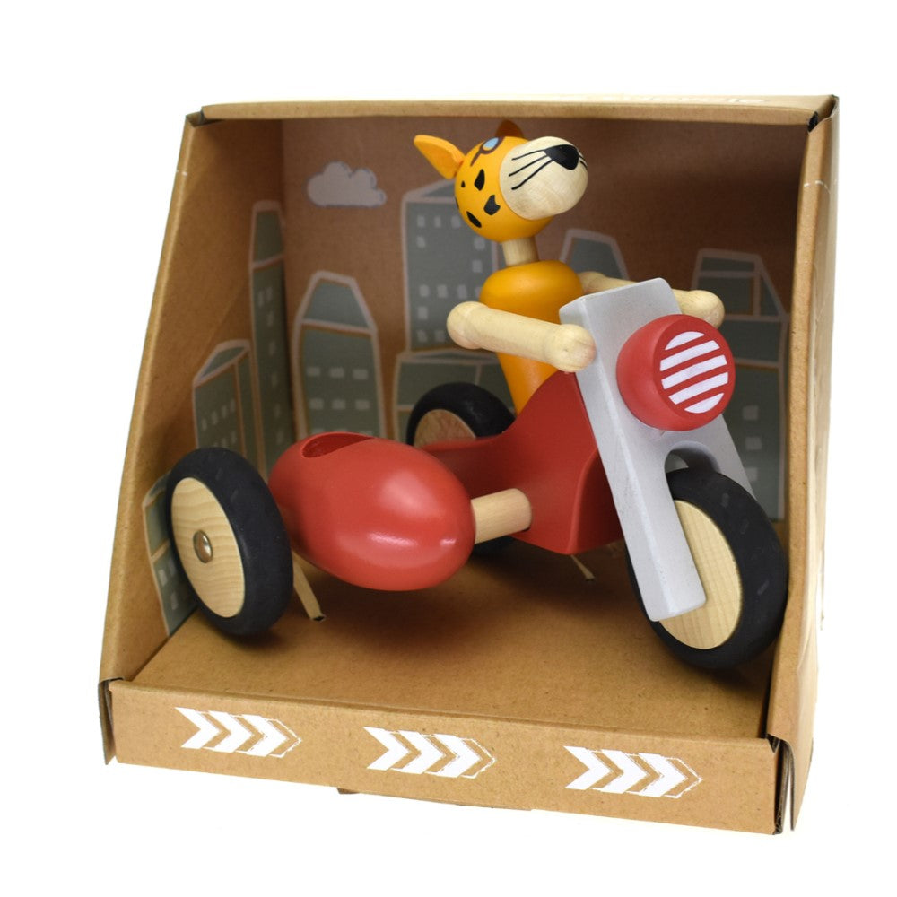 Toddlers Wooden Tricycle Toy Leopard Rider - Red