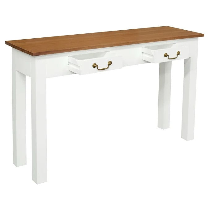 Traditional 2-Drawer Straight Leg Sofa Table - White Caramel