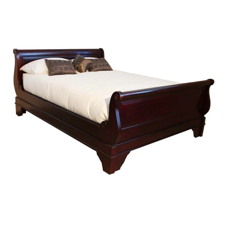 Traditional French Style King Sleigh Bed - Dark Mahogany