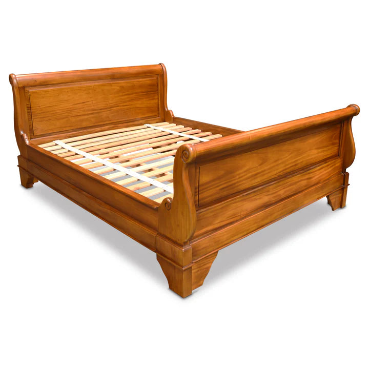 Traditional French Style King Sleigh Bed - Light Mahogany