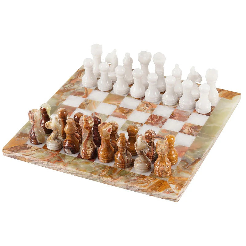 Traditional Handmade Marble Chess Set 30cms - Green & White